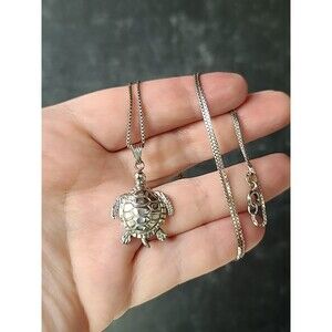 Italy 925 Sterling Silver Articulated Sea Turtle Necklace Vintage